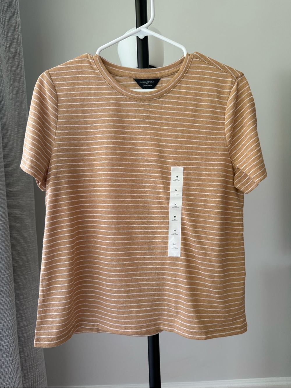 Banana Republic tan and white striped linen-blend top